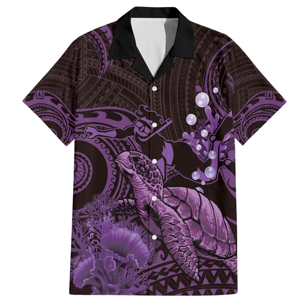 Purple Aloha Hawaii Hawaiian Shirt Snorkeling With Sea Turtle Polynesian Pattern LT14 Purple - Polynesian Pride