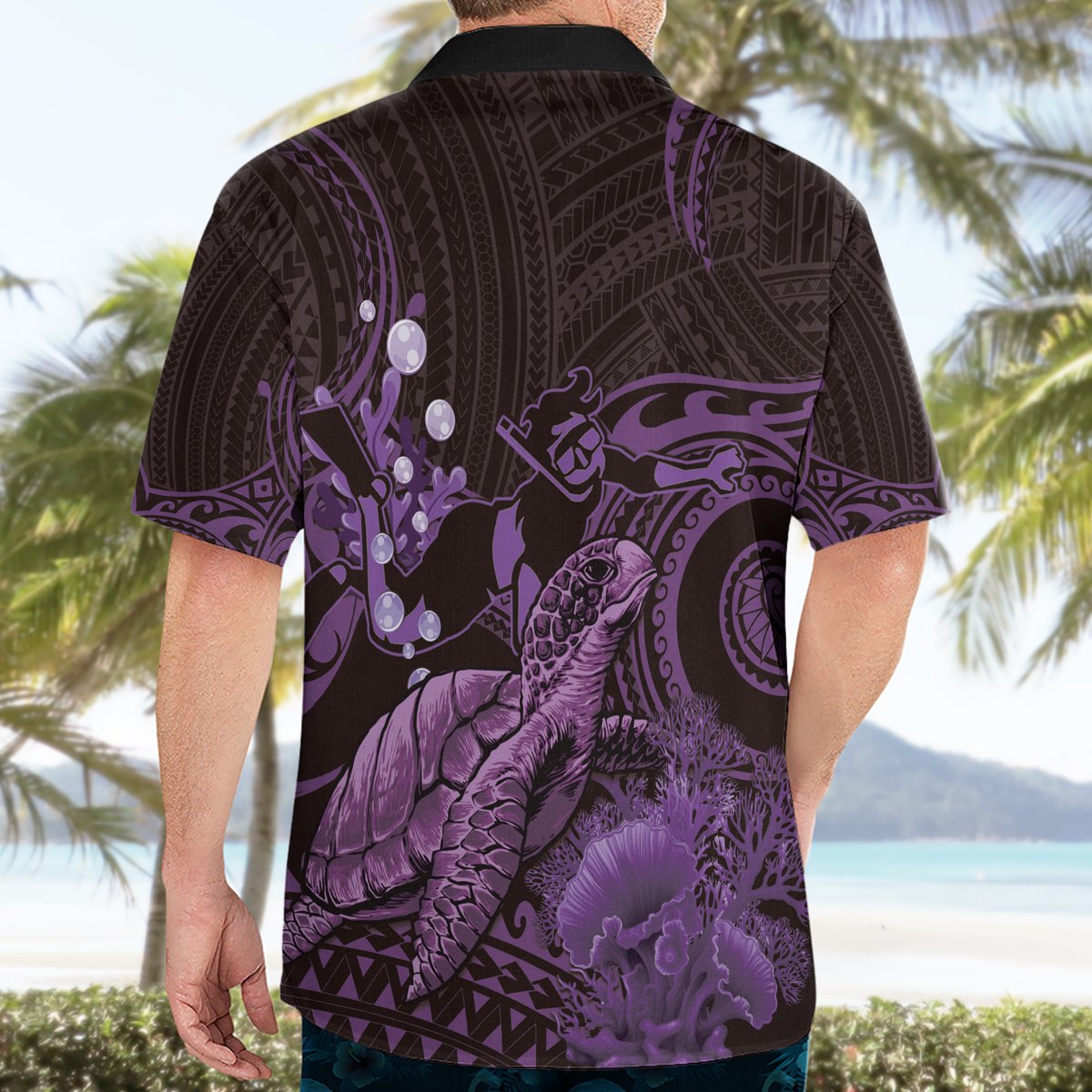 Purple Aloha Hawaii Hawaiian Shirt Snorkeling With Sea Turtle Polynesian Pattern LT14 - Polynesian Pride