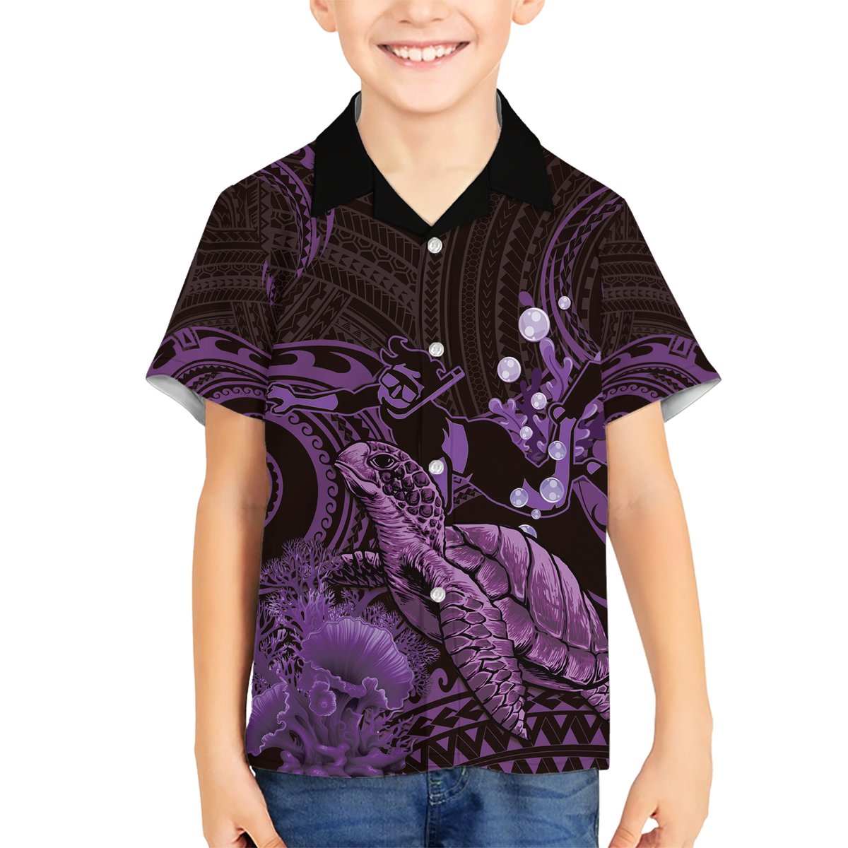 Purple Aloha Hawaii Hawaiian Shirt Snorkeling With Sea Turtle Polynesian Pattern LT14 - Polynesian Pride