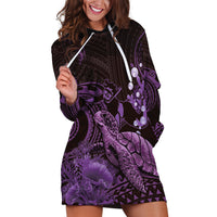 Purple Aloha Hawaii Hoodie Dress Snorkeling With Sea Turtle Polynesian Pattern LT14 Purple - Polynesian Pride