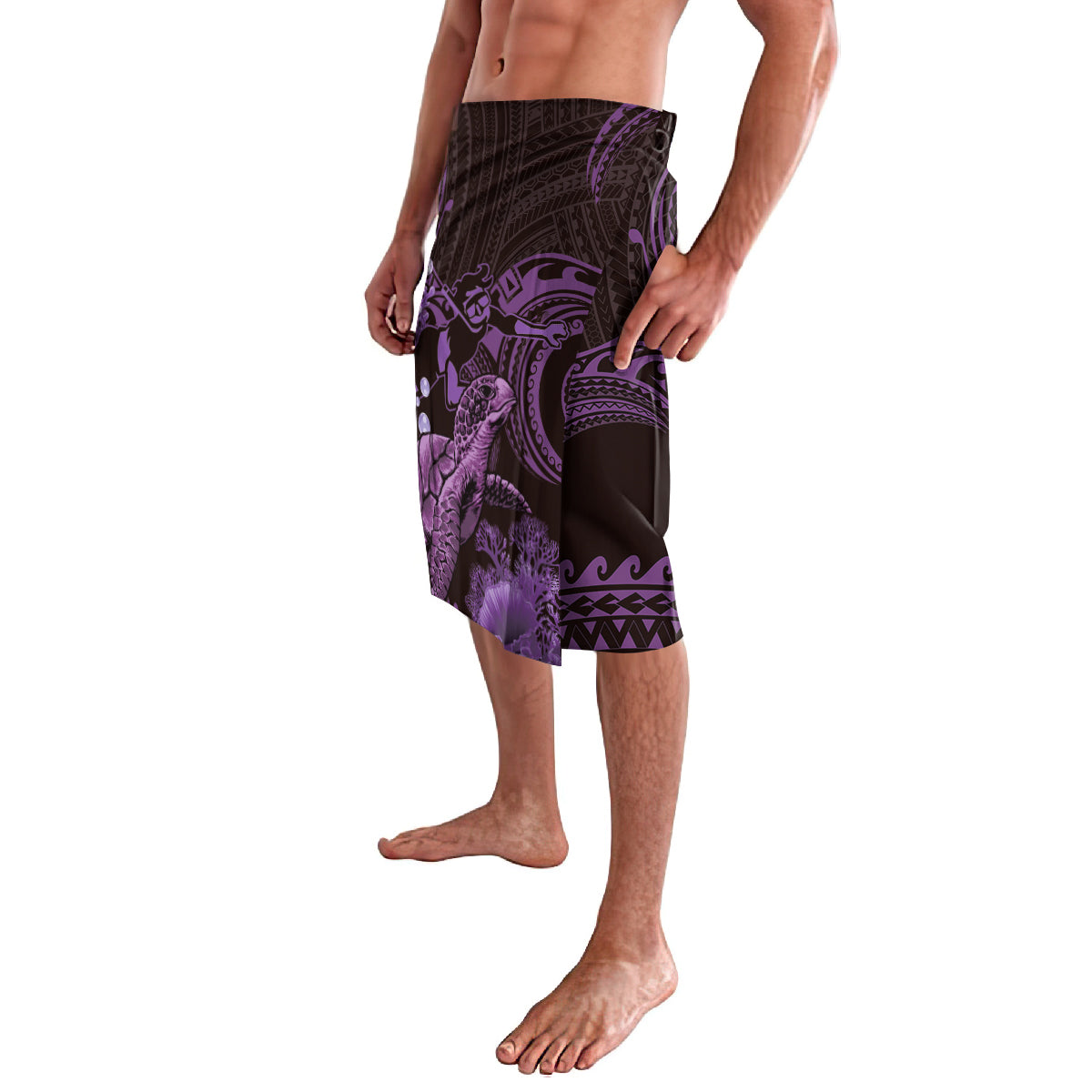 Purple Aloha Hawaii Lavalava Snorkeling With Sea Turtle Polynesian Pattern LT14 - Polynesian Pride