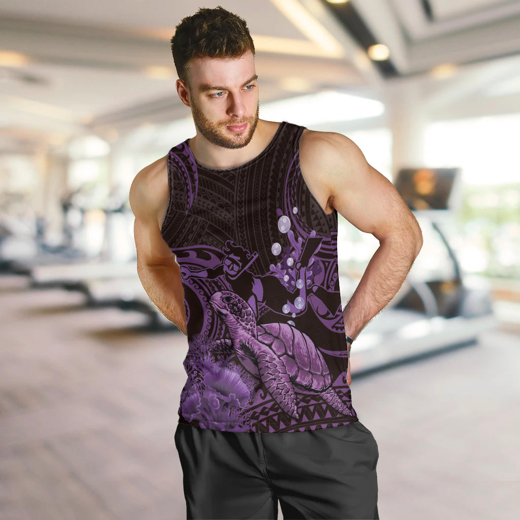 Purple Aloha Hawaii Men Tank Top Snorkeling With Sea Turtle Polynesian Pattern LT14 Purple - Polynesian Pride