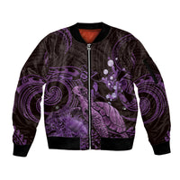 Purple Aloha Hawaii Sleeve Zip Bomber Jacket Snorkeling With Sea Turtle Polynesian Pattern LT14 Unisex Purple - Polynesian Pride