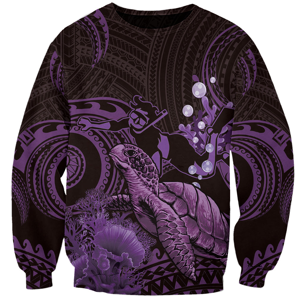 Purple Aloha Hawaii Sweatshirt Snorkeling With Sea Turtle Polynesian Pattern LT14 Unisex Purple - Polynesian Pride