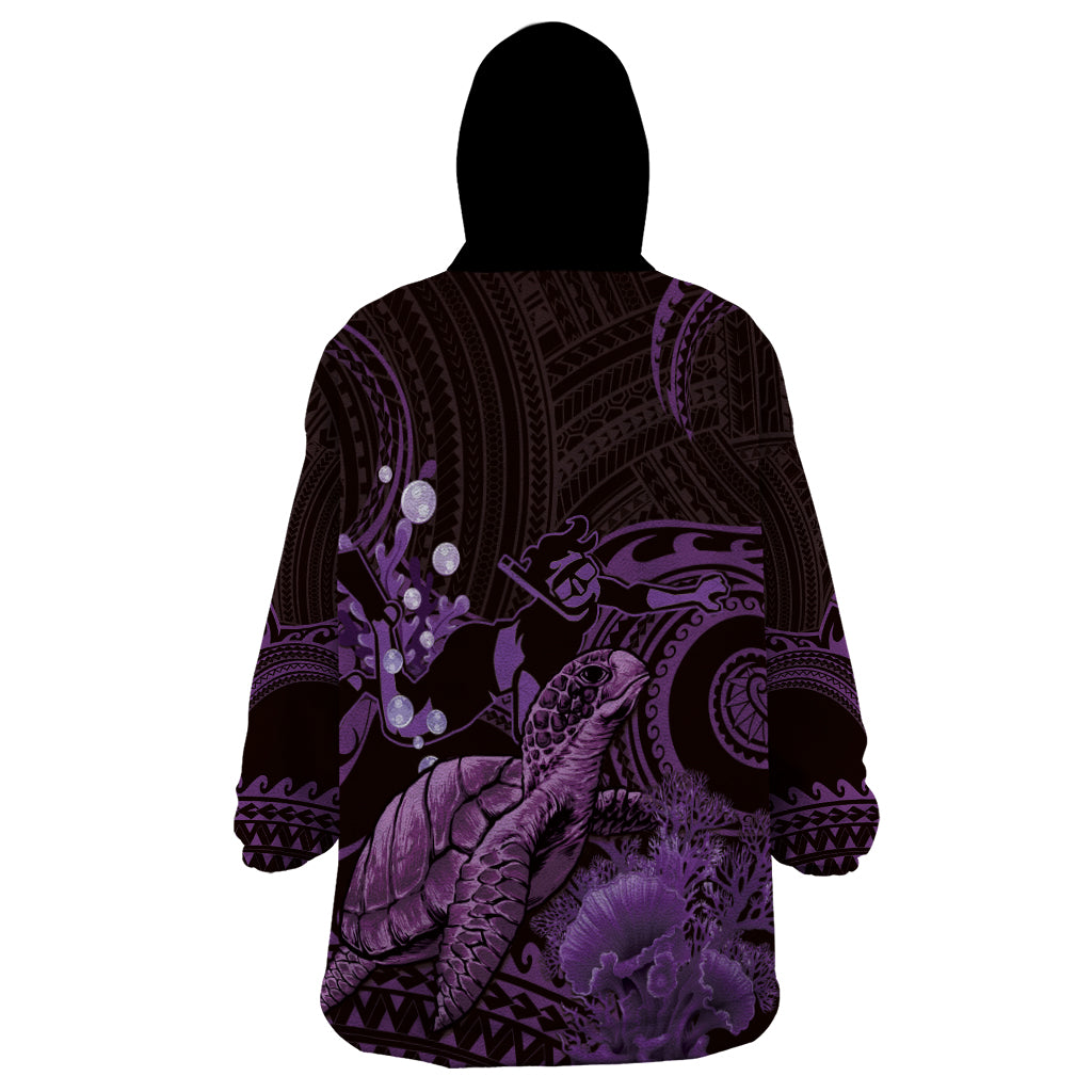 Purple Aloha Hawaii Wearable Blanket Hoodie Snorkeling With Sea Turtle Polynesian Pattern LT14 - Polynesian Pride