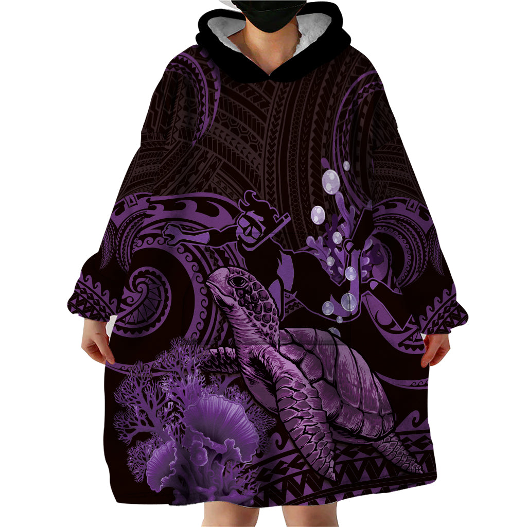 Purple Aloha Hawaii Wearable Blanket Hoodie Snorkeling With Sea Turtle Polynesian Pattern LT14 - Polynesian Pride
