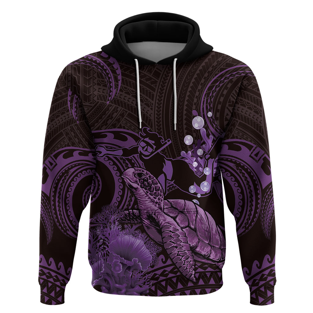 Purple Aloha Hawaii Zip Hoodie Snorkeling With Sea Turtle Polynesian Pattern