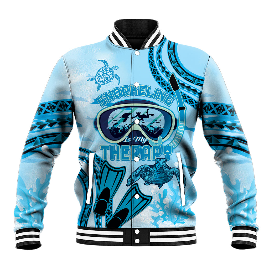 Hawaii Sea Turtle Snorkeling Is My Therapy Baseball Jacket LT14 Unisex Blue - Polynesian Pride