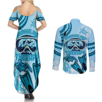Hawaii Sea Turtle Snorkeling Is My Therapy Couples Matching Summer Maxi Dress and Long Sleeve Button Shirt LT14 - Polynesian Pride