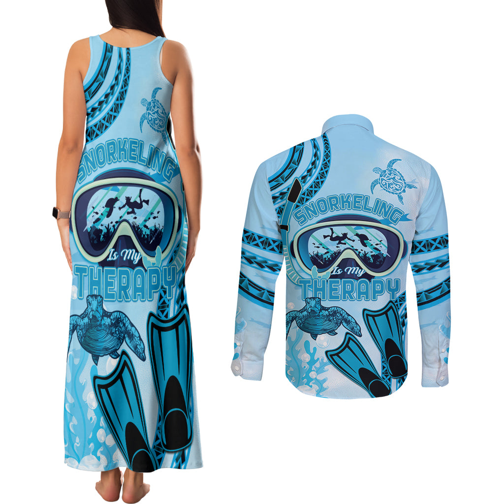 Hawaii Sea Turtle Snorkeling Is My Therapy Couples Matching Tank Maxi Dress and Long Sleeve Button Shirt LT14 - Polynesian Pride