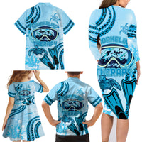 Hawaii Sea Turtle Snorkeling Is My Therapy Family Matching Long Sleeve Bodycon Dress and Hawaiian Shirt