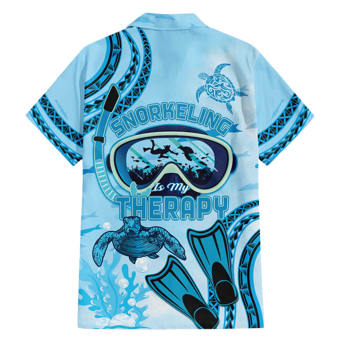Hawaii Sea Turtle Snorkeling Is My Therapy Family Matching Off The Shoulder Long Sleeve Dress and Hawaiian Shirt LT14 - Polynesian Pride