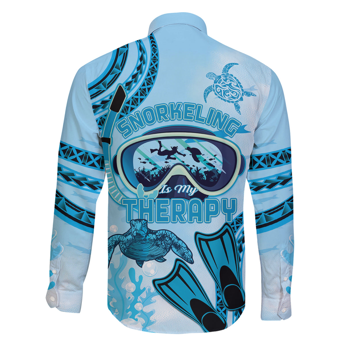 Hawaii Sea Turtle Snorkeling Is My Therapy Family Matching Off The Shoulder Long Sleeve Dress and Hawaiian Shirt LT14 - Polynesian Pride
