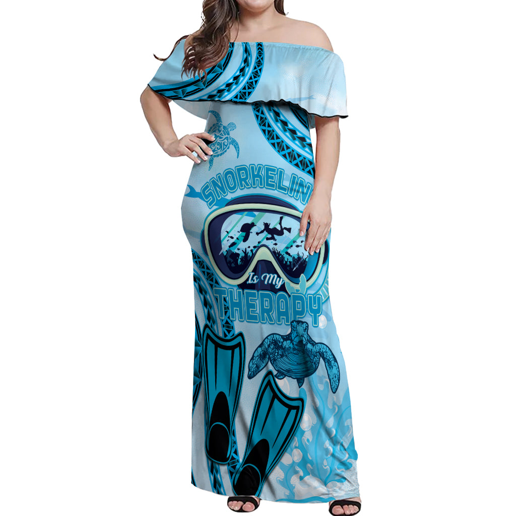 Hawaii Sea Turtle Snorkeling Is My Therapy Off Shoulder Maxi Dress LT14 Women Blue - Polynesian Pride