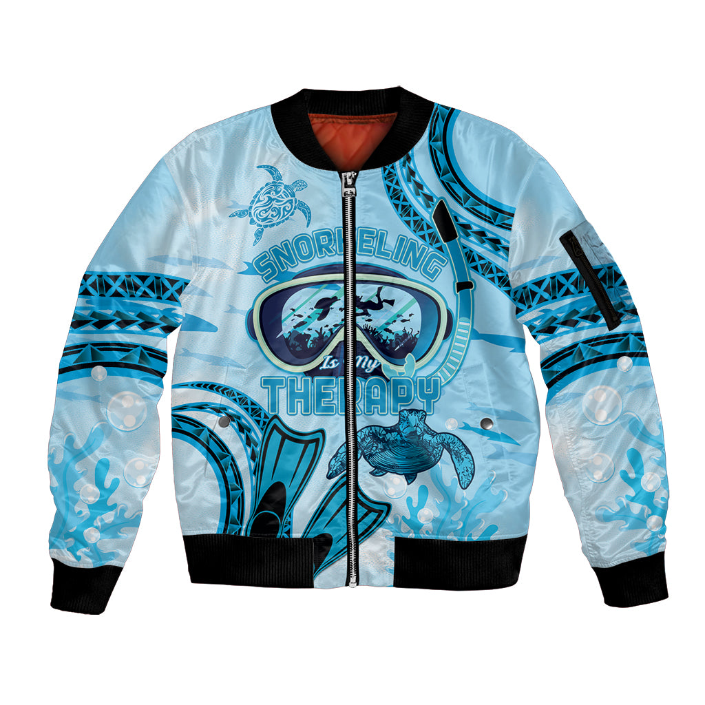 Hawaii Sea Turtle Snorkeling Is My Therapy Sleeve Zip Bomber Jacket LT14 Unisex Blue - Polynesian Pride