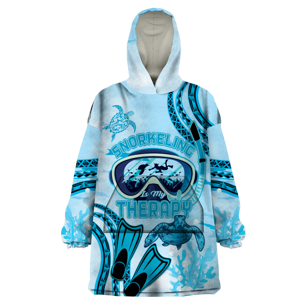 Hawaii Sea Turtle Snorkeling Is My Therapy Wearable Blanket Hoodie LT14 One Size Blue - Polynesian Pride