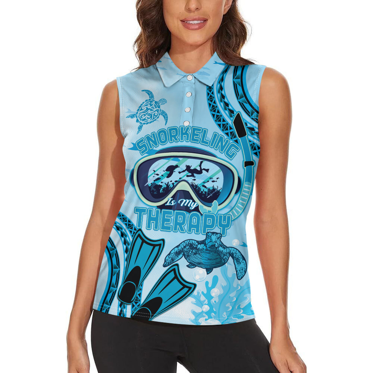 Hawaii Sea Turtle Snorkeling Is My Therapy Women Sleeveless Polo Shirt