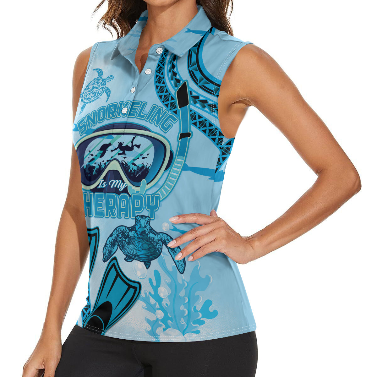 Hawaii Sea Turtle Snorkeling Is My Therapy Women Sleeveless Polo Shirt