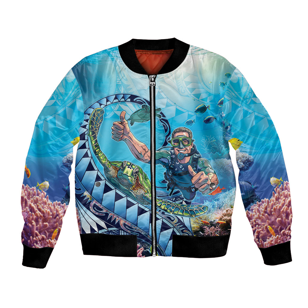 Hawaii Snorkeling Honu Turtle Bomber Jacket Under The Ocean Vibes LT14 Unisex Blue - Polynesian Pride