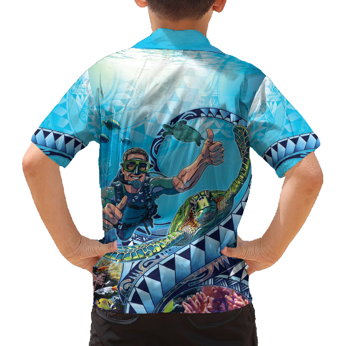 Hawaii Snorkeling Honu Turtle Family Matching Puletasi and Hawaiian Shirt Under The Ocean Vibes LT14 - Polynesian Pride