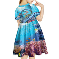Hawaii Snorkeling Honu Turtle Kid Short Sleeve Dress Under The Ocean Vibes LT14 - Polynesian Pride