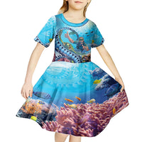 Hawaii Snorkeling Honu Turtle Kid Short Sleeve Dress Under The Ocean Vibes LT14 - Polynesian Pride