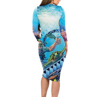 Hawaii Snorkeling Honu Turtle Long Sleeve Bodycon Dress Under The Ocean Vibes