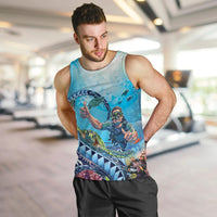 Hawaii Snorkeling Honu Turtle Men Tank Top Under The Ocean Vibes LT14 Blue - Polynesian Pride