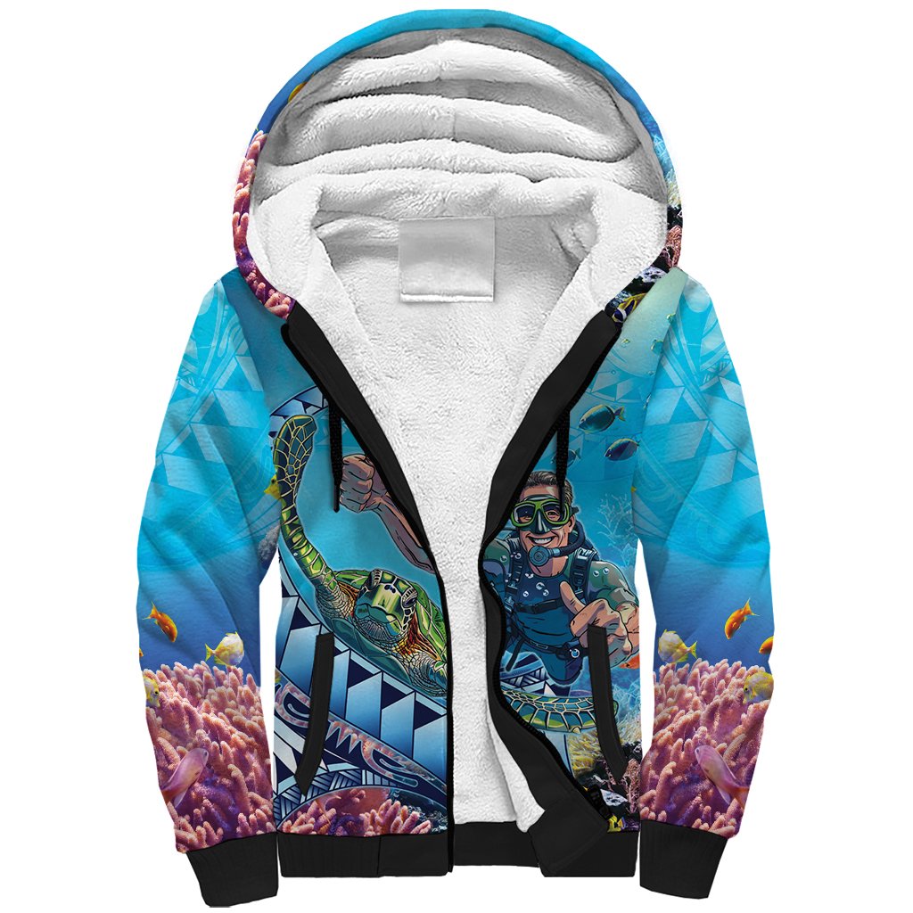 Hawaii Snorkeling Honu Turtle Sherpa Hoodie Under The Ocean Vibes LT14 Unisex Blue - Polynesian Pride