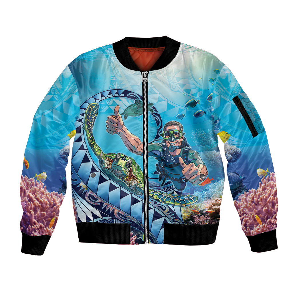 Hawaii Snorkeling Honu Turtle Sleeve Zip Bomber Jacket Under The Ocean Vibes LT14 Unisex Blue - Polynesian Pride