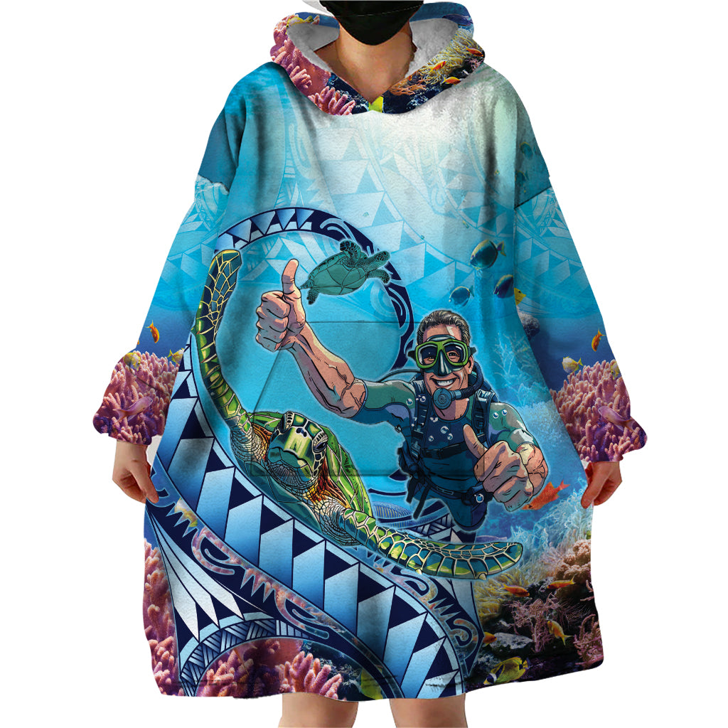 Hawaii Snorkeling Honu Turtle Wearable Blanket Hoodie Under The Ocean Vibes LT14 - Polynesian Pride