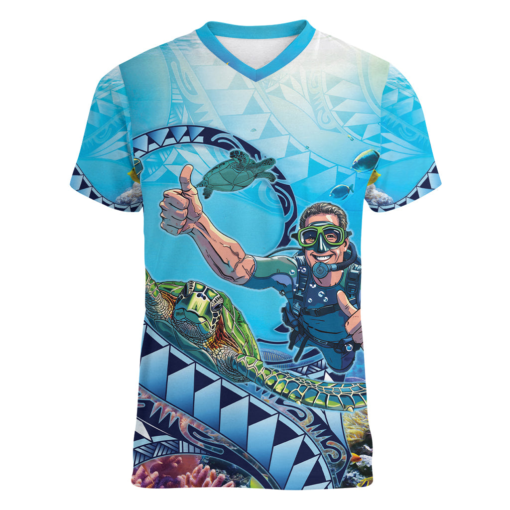 Hawaii Snorkeling Honu Turtle Women V-Neck T-Shirt Under The Ocean Vibes