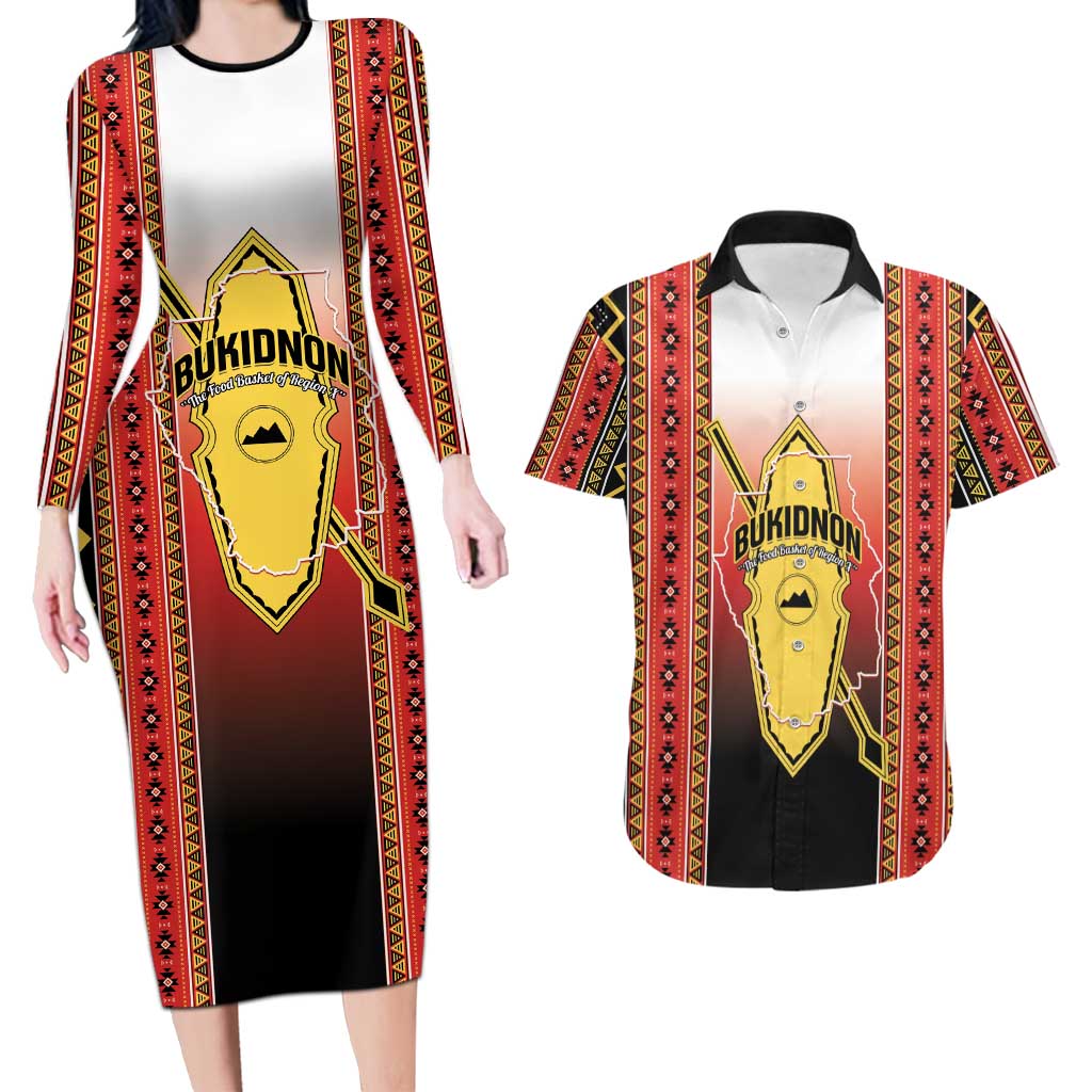Personalised Bukidnon Philippines Couples Matching Long Sleeve Bodycon Dress and Hawaiian Shirt The Food Basket of Region X
