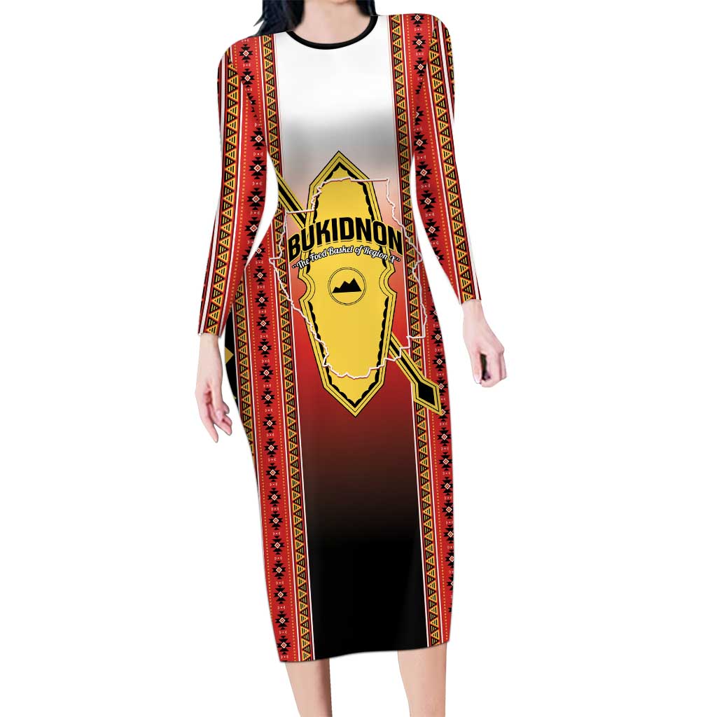 Personalised Bukidnon Philippines Long Sleeve Bodycon Dress The Food Basket of Region X