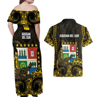 Agusan del Sur Philippines Couples Matching Off Shoulder Maxi Dress and Hawaiian Shirt Habagatang Agusan Lolong