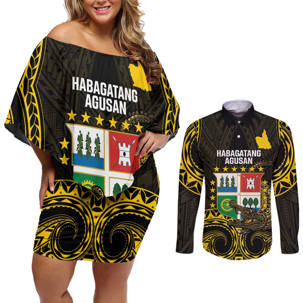 Agusan del Sur Philippines Couples Matching Off Shoulder Short Dress and Long Sleeve Button Shirt Habagatang Agusan Lolong