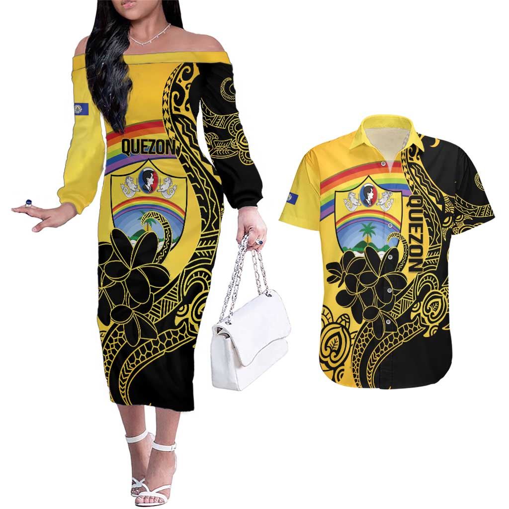 Quezon Province Couples Matching Off The Shoulder Long Sleeve Dress and Hawaiian Shirt Cocolandia Philippines Turtle