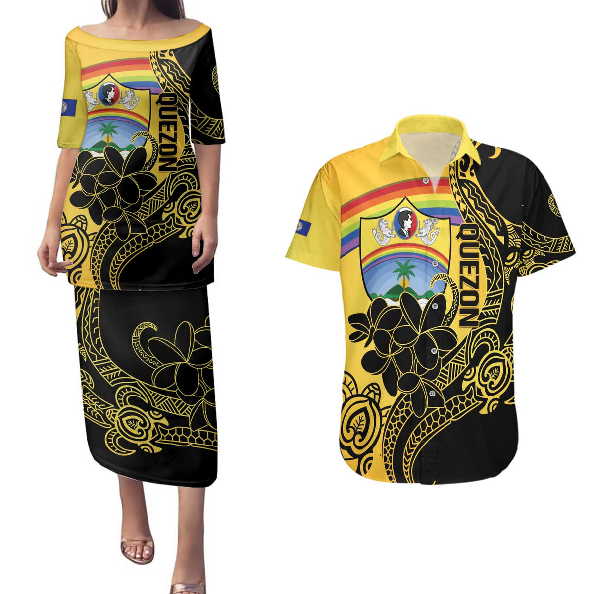 Quezon Province Couples Matching Puletasi and Hawaiian Shirt Cocolandia Philippines Turtle