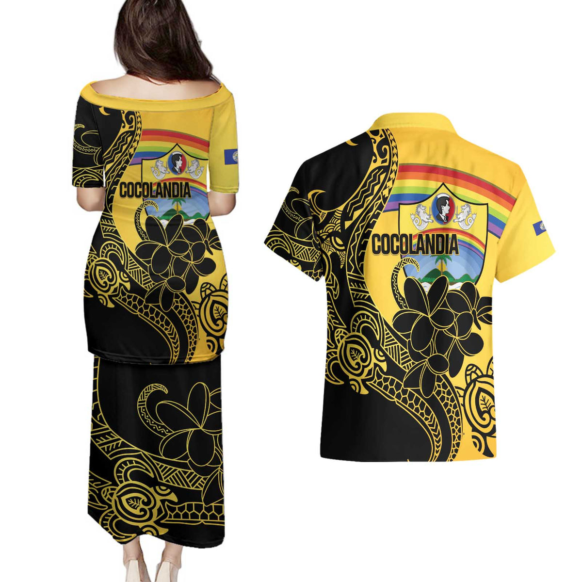 Quezon Province Couples Matching Puletasi and Hawaiian Shirt Cocolandia Philippines Turtle