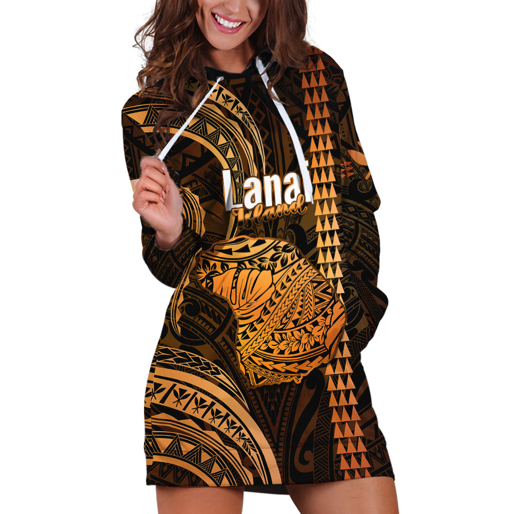 Polynesian Pride Hawaiian Islands Hoodie Dress Lani Map Gold Kanaka With Kakau LT14 Gold - Polynesian Pride