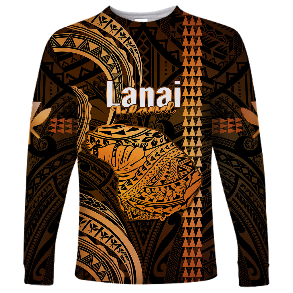 Polynesian Pride Hawaiian Islands Long Sleeve Shirt Lani Map Gold Kanaka With Kakau LT14 Unisex Gold - Polynesian Pride