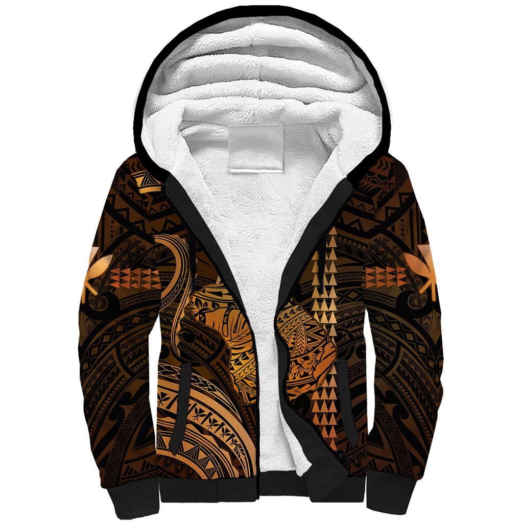 Polynesian Pride Hawaiian Islands Sherpa Hoodie Lani Map Gold Kanaka With Kakau LT14 Unisex Gold - Polynesian Pride