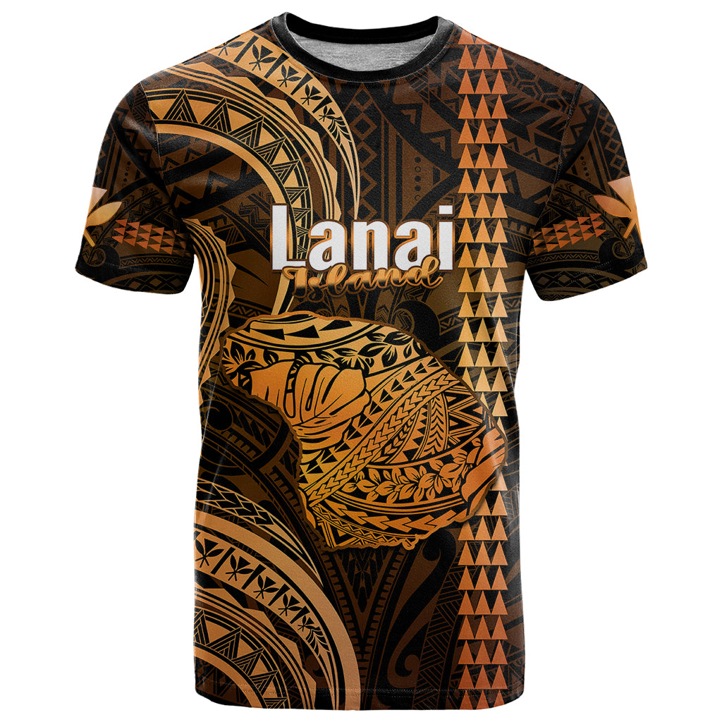 Polynesian Pride Hawaiian Islands T Shirt Lani Map Gold Kanaka With Kakau LT14 Gold - Polynesian Pride