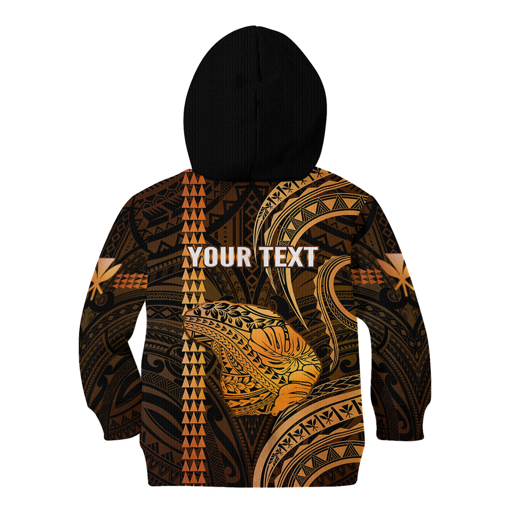Personalised Hawaiian Islands Kid Hoodie Lani Map Gold Kanaka With Kakau LT14 - Polynesian Pride