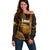 Personalised Hawaiian Islands Off Shoulder Sweater Lani Map Gold Kanaka With Kakau LT14 Women Gold - Polynesian Pride