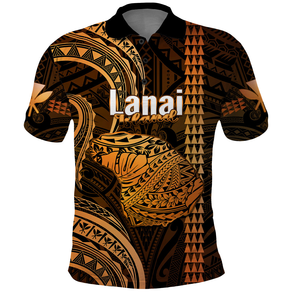 Custom Hawaiian Islands Polo Shirt Lani Map Gold Kanaka With Kakau LT14 Gold - Polynesian Pride