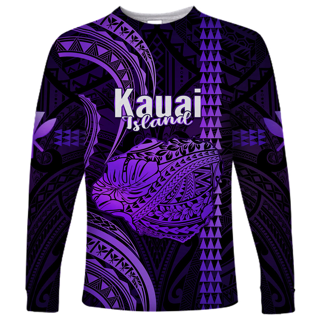 Polynesian Pride Hawaiian Islands Long Sleeve Shirt Kauai Map Purple Kanaka With Kakau LT14 Unisex Purple - Polynesian Pride