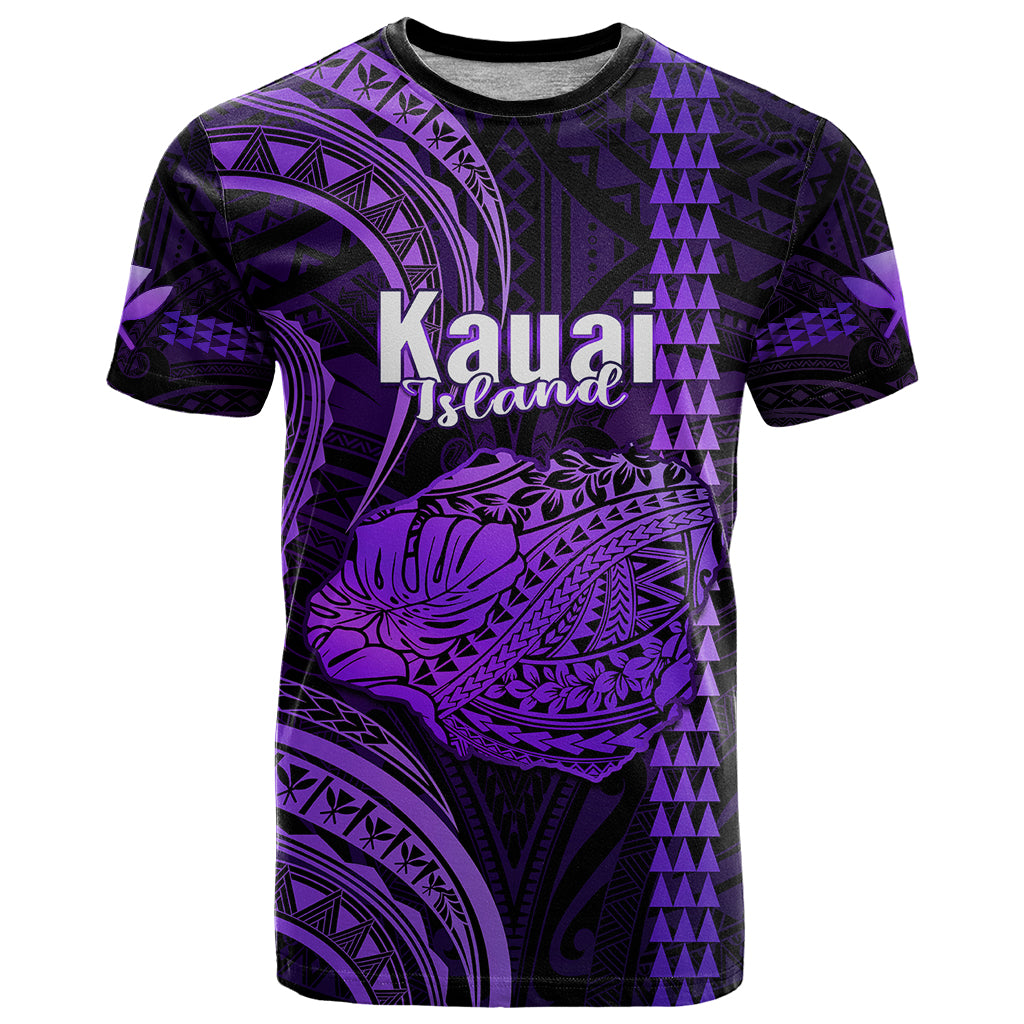 Polynesian Pride Hawaiian Islands T Shirt Kauai Map Purple Kanaka With Kakau LT14 Purple - Polynesian Pride