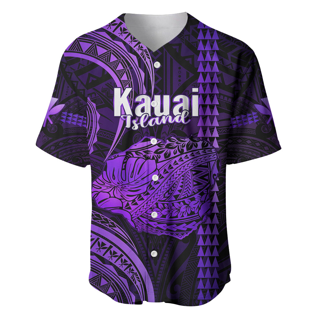 Personalised Hawaiian Islands Baseball Jersey Kauai Map Purple Kanaka With Kakau LT14 Purple - Polynesian Pride