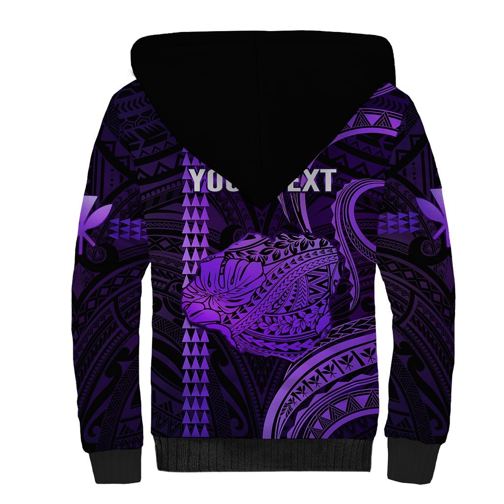Personalised Hawaiian Islands Sherpa Hoodie Kauai Map Purple Kanaka With Kakau LT14 - Polynesian Pride